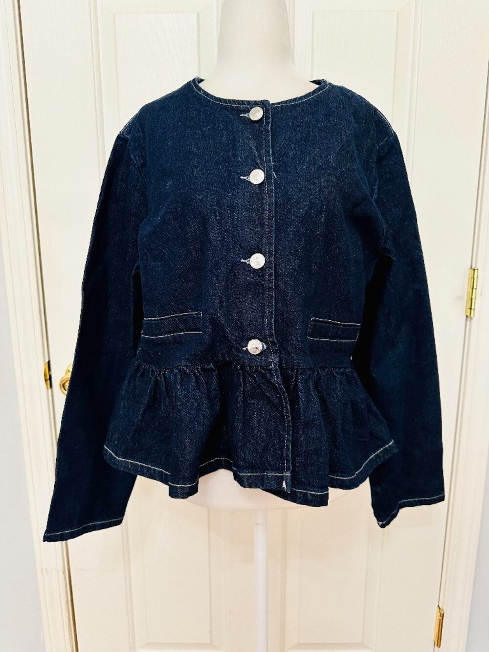 STEVE MADDEN BIJOU BLUE  DENIM PEPLUM JEAN JACKET LARGE $129
